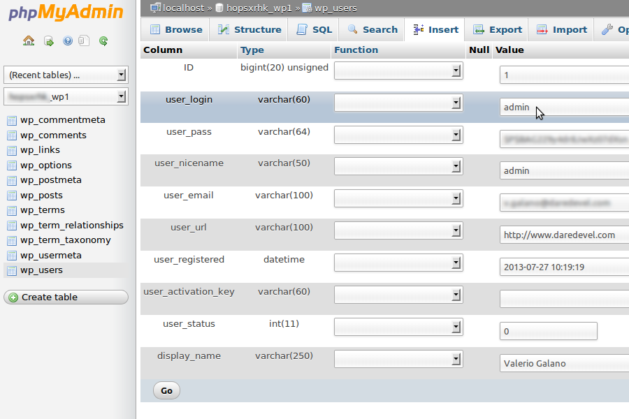 Modificare username WordPress utilizzando phpMyAdmin